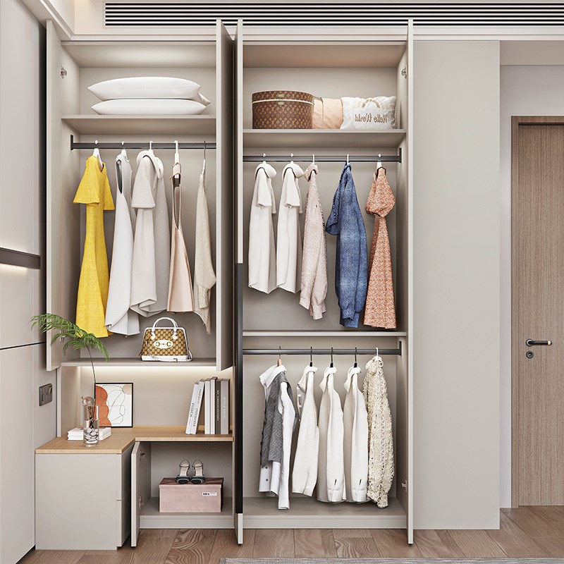 卧室衣柜带床头柜一体转角l型衣帽间一门到顶实木大衣橱全屋定制