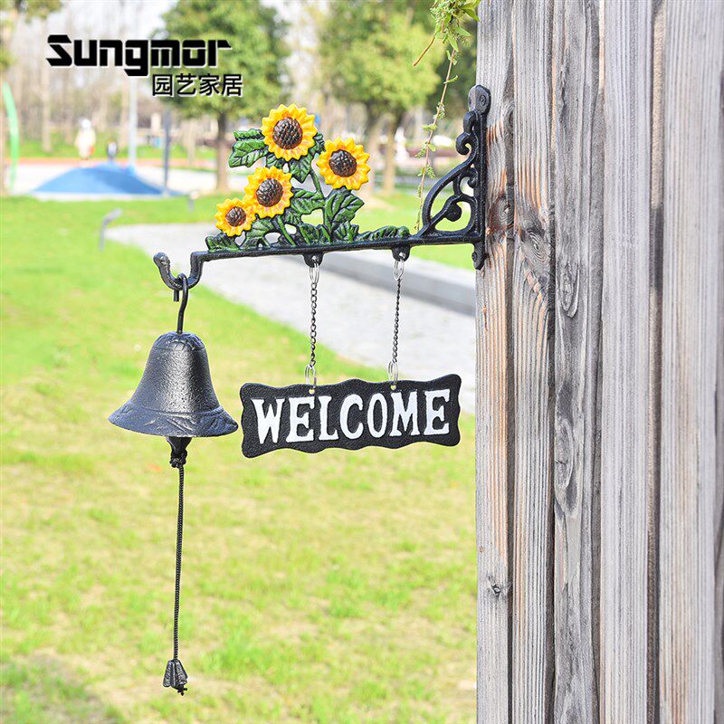 Sungmor 铸铁铃铛复古太阳花入户门铃彩绘手工风铃咖啡馆入门挂饰