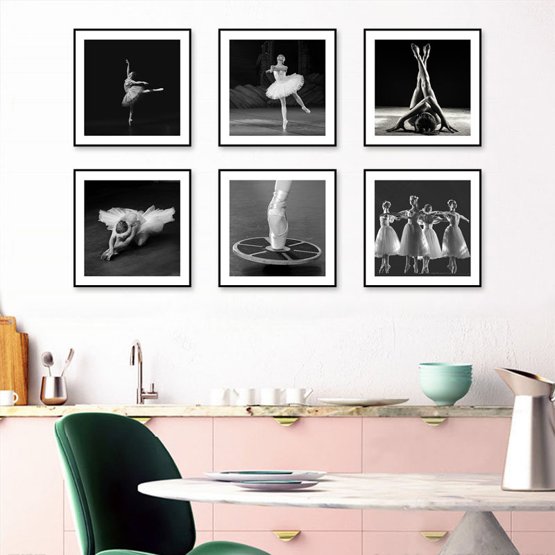 黑白装饰画现代简约文艺术舞蹈挂画时尚教室背景墙壁画卧室客厅画