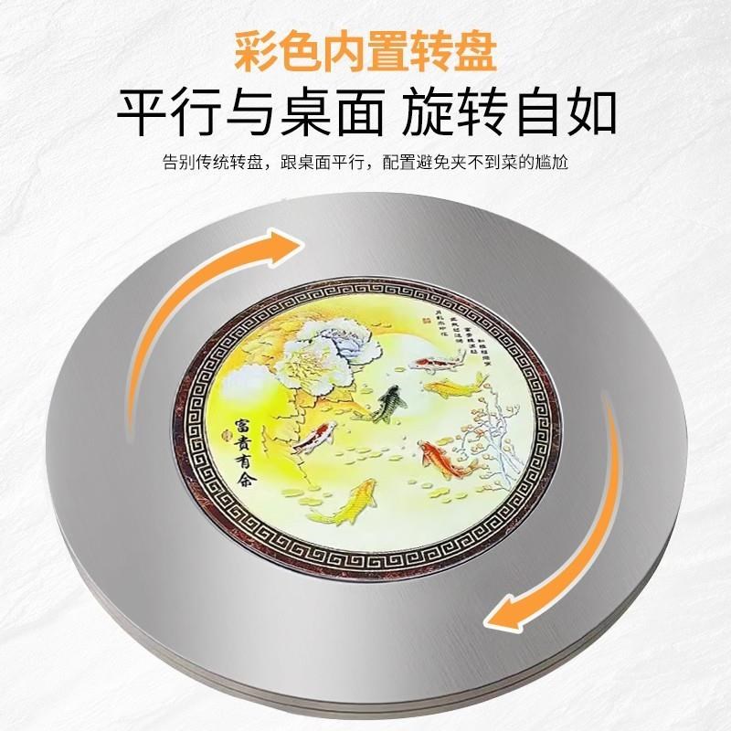 不锈钢圆桌带彩图转盘圆形折叠大桌子家用餐桌酒席食堂饭桌免安装