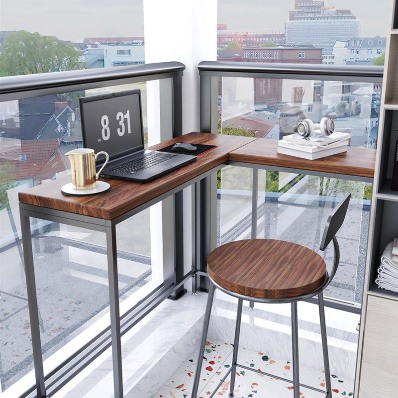 转角吧台家用墙边高脚桌椅组合靠窗一体式定制吧台桌子阳台窄条桌