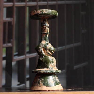 陶瓷灯座汉绿釉灯台摆件仿古陶瓷中式家居装饰收藏艺术品一道釉