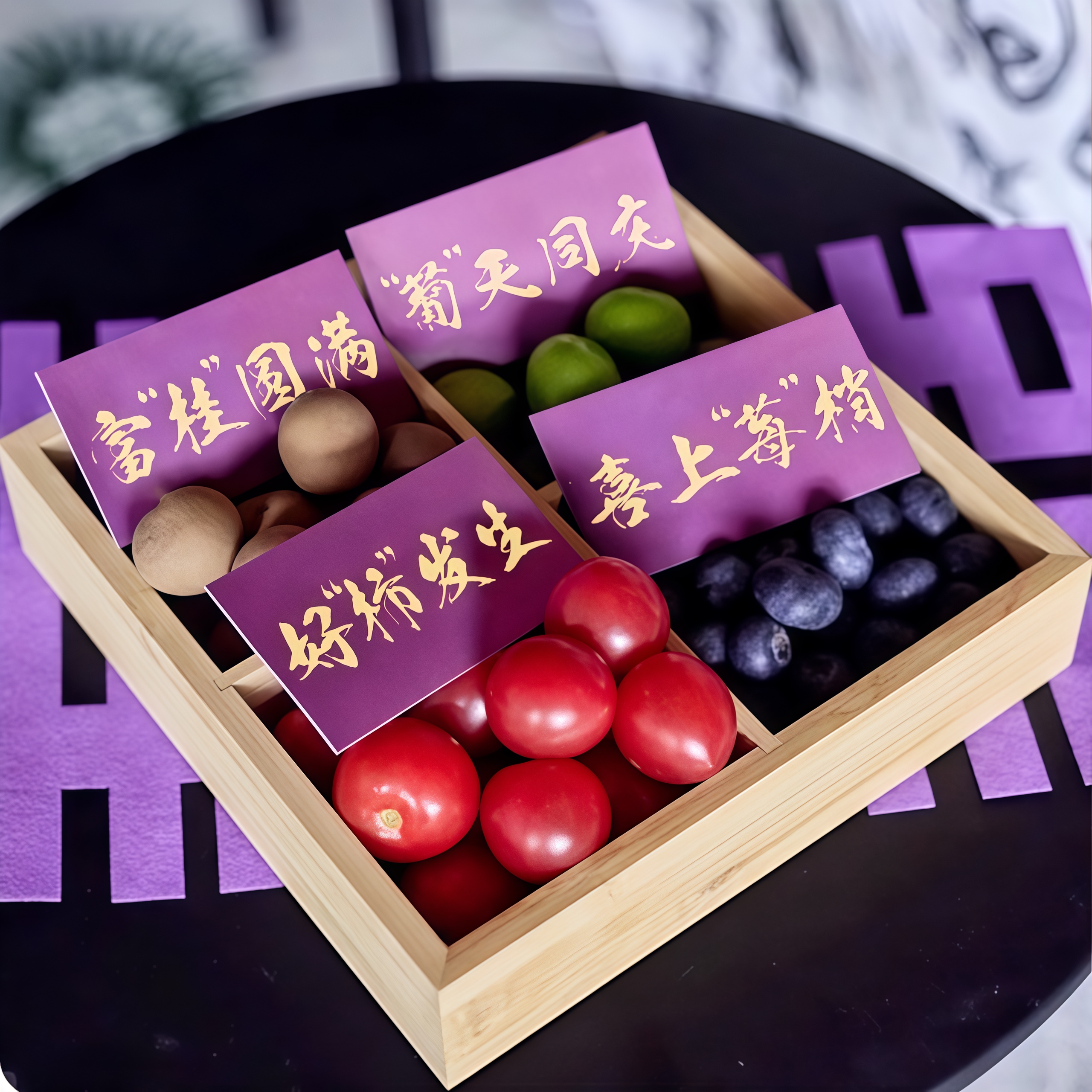 紫色订婚布置祝福语干果盒贴纸