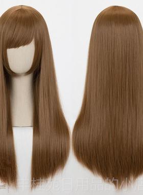 正品绿万用长直C发60cm黑色白灰粉红黄蓝紫棕日常中长直发os假发