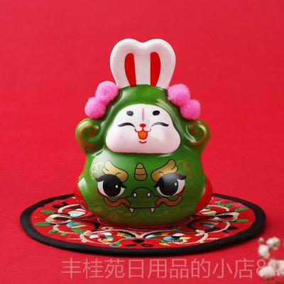 正品国出潮陶摆瓷兔爷兔老年吉祥物件北京中秋节装饰礼物泥塑国小
