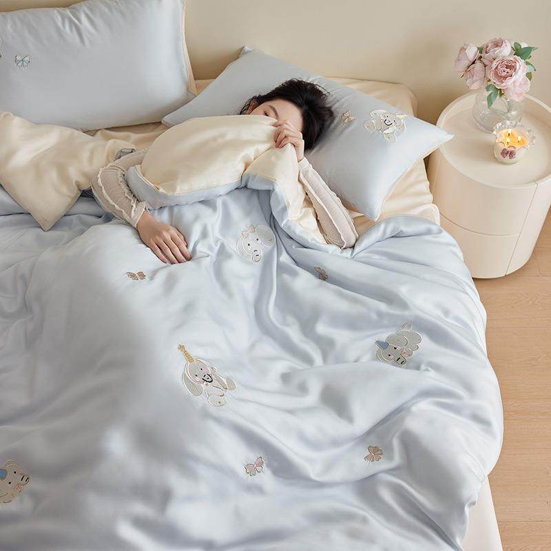 A类60s兰精天丝四件套精致刺绣亲肤裸睡床单被套凉感丝滑夏季床品