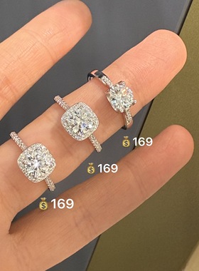 胖东来同款S925专柜正品爆款小方糖银莫桑钻戒指女带证书小票