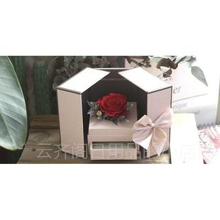 正品花 永生花d纪iy花器精首美礼盒抽屉式双开饰盒肉粉色