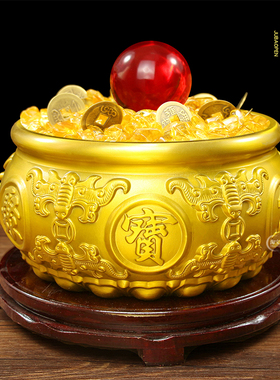 铜八福聚宝盆米缸铜碗铜盆中式家居办公室桌面装饰摆件开业礼品纯