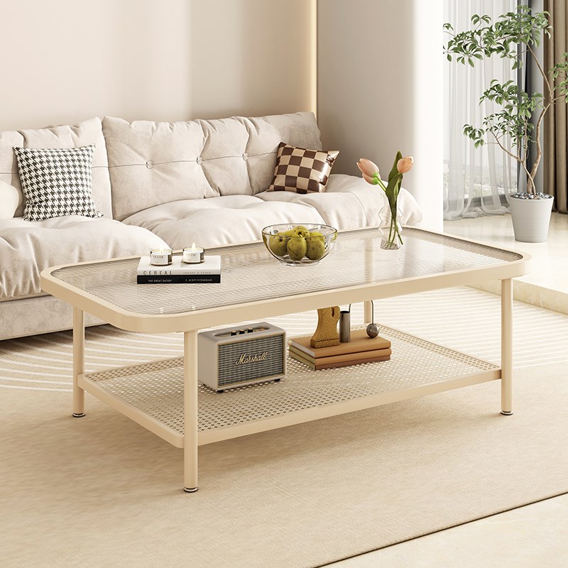 奶油风茶几客厅家用高级感小户型小桌子钢化玻璃阳台茶桌层桌面