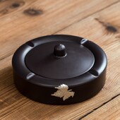 中式 潮流家用客厅防飞灰复古枫叶锡点 电木烟灰缸带盖大号创意个性