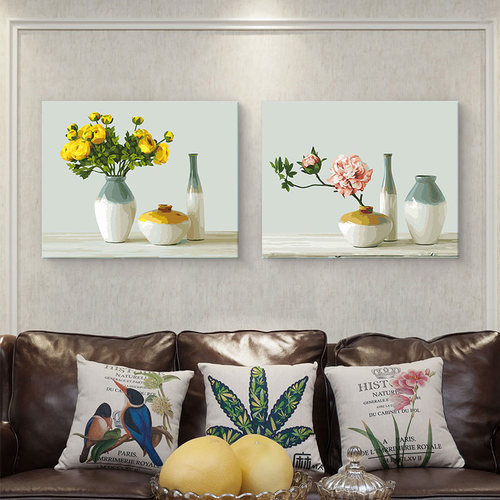 diy数字油画丙烯治愈餐厅手工填充油彩客厅填色并蒂花开手绘装饰