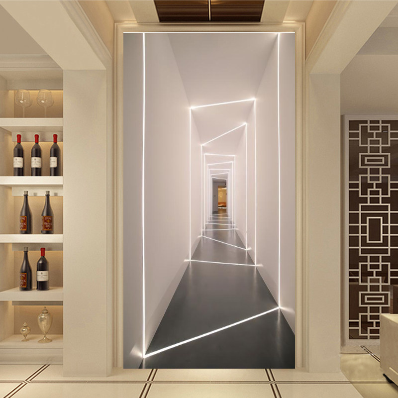 现代抽象空间装饰画玄关过道背景墙壁纸客厅墙布几何光线艺术壁画