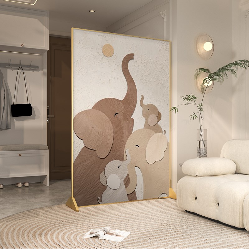 奶油风入户屏风隔断客厅小户型遮挡现代简约玄关家用大象金属座屏