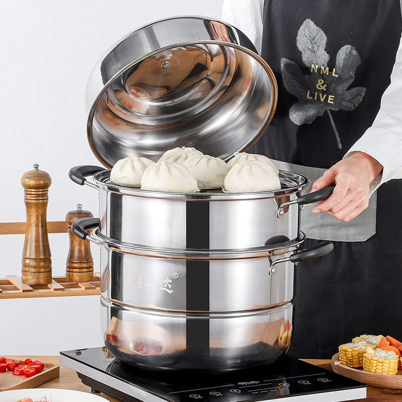 加厚不锈钢蒸锅大号三层层家用锅具电磁炉汤锅超大商用锅蒸馍锅