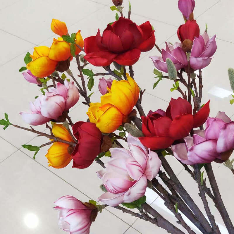 新款手感大玉兰仿真花干花假花客厅落地装饰瓶插中式花艺单枝摆件
