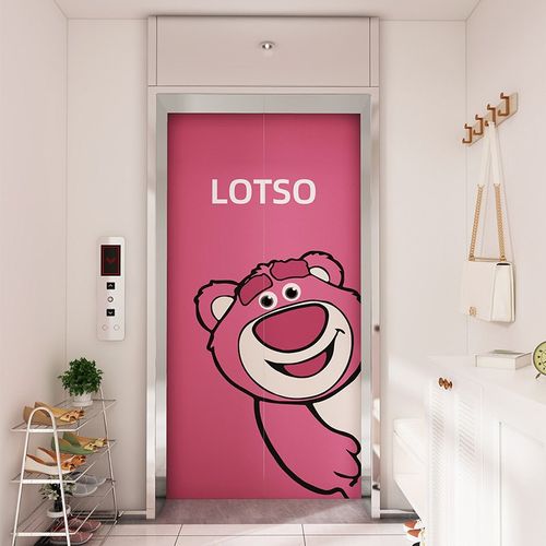 草莓熊电梯门贴纸可爱粉色一户一梯电梯间改造装饰自粘贴画玄关画