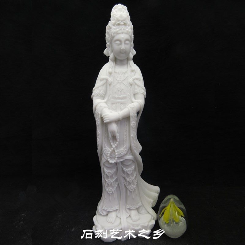石雕观音大足石刻媚态数珠手菩萨现代中式仿汉白玉小摆件装饰新款