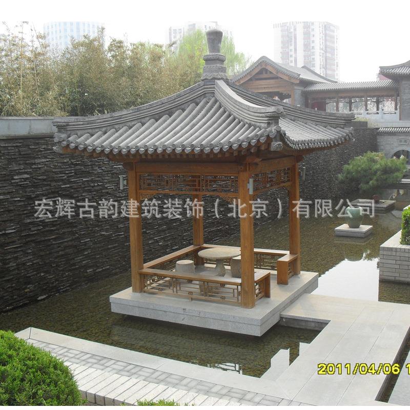 北京仿古防腐木景观凉亭木质四角凉亭户外别墅古建四角小青瓦凉亭