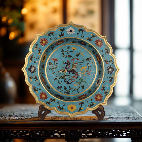 《铜胎掐丝珐琅凤凰穿花八角赏盘》景泰蓝艺术品礼品收藏工艺品