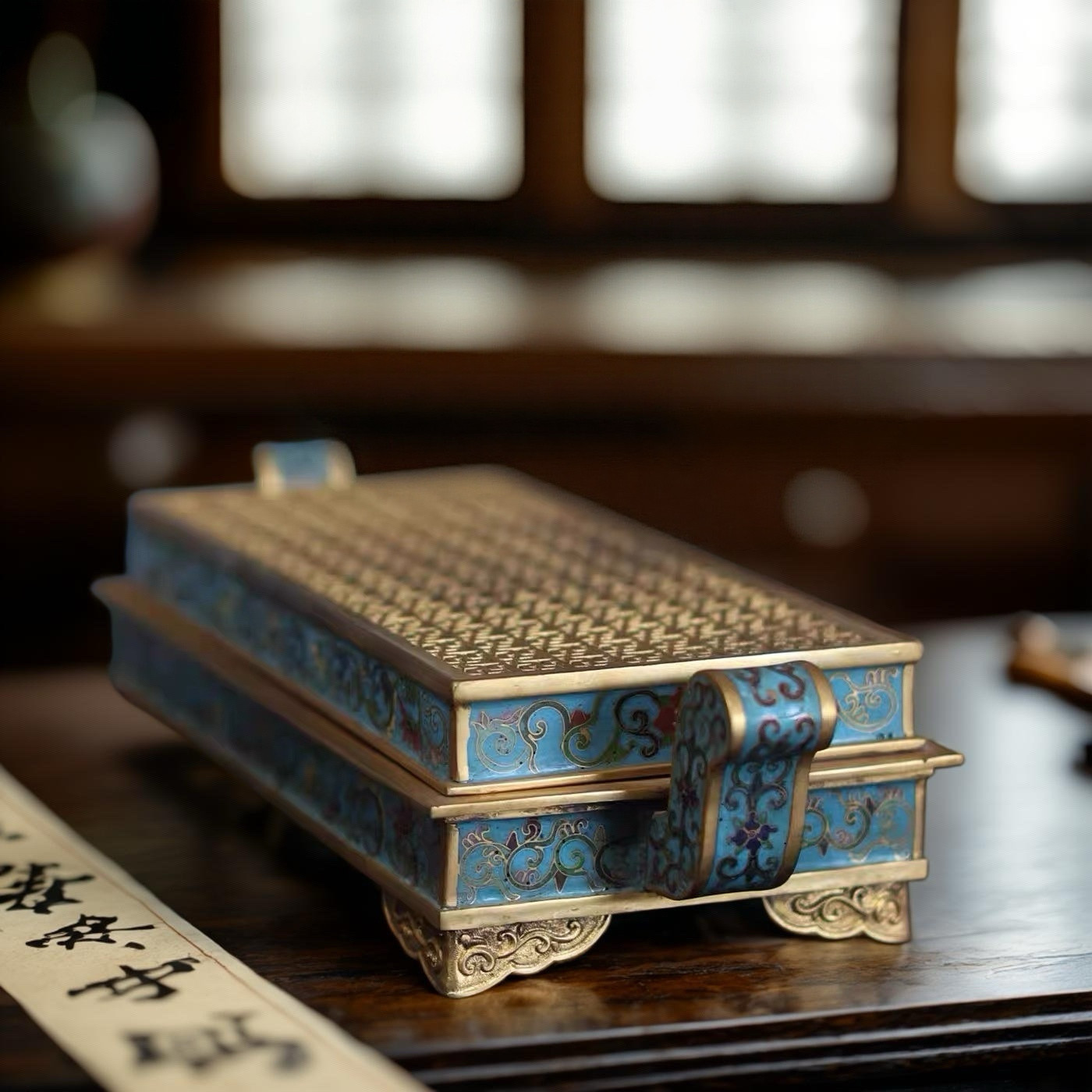 仿清代景泰蓝掐丝珐琅朝冠耳长方熏香炉 复古艺术品摆件工艺品