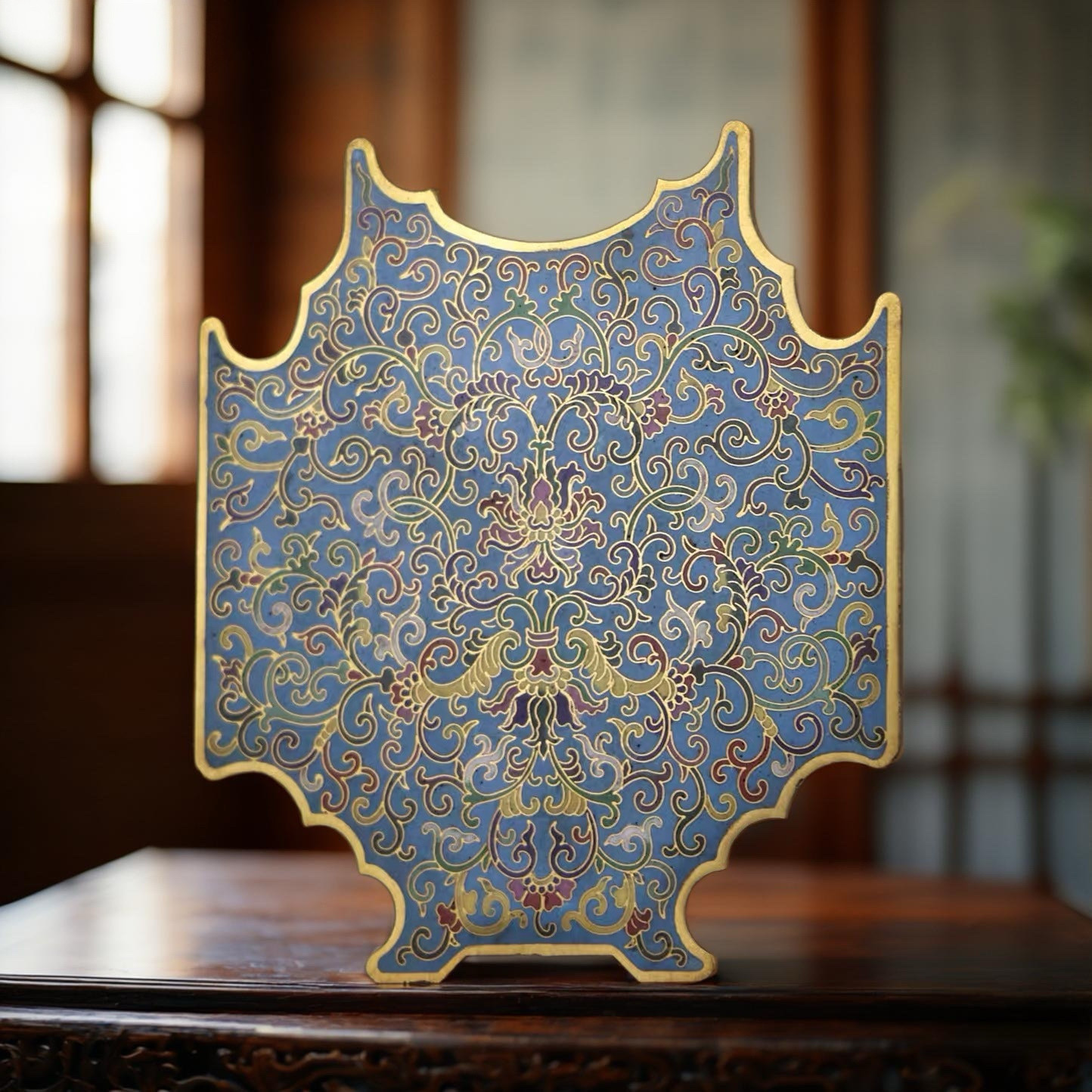 纯紫铜厚胎景泰蓝掐丝珐琅手工艺术品红木家具椅太师椅靠背嵌片