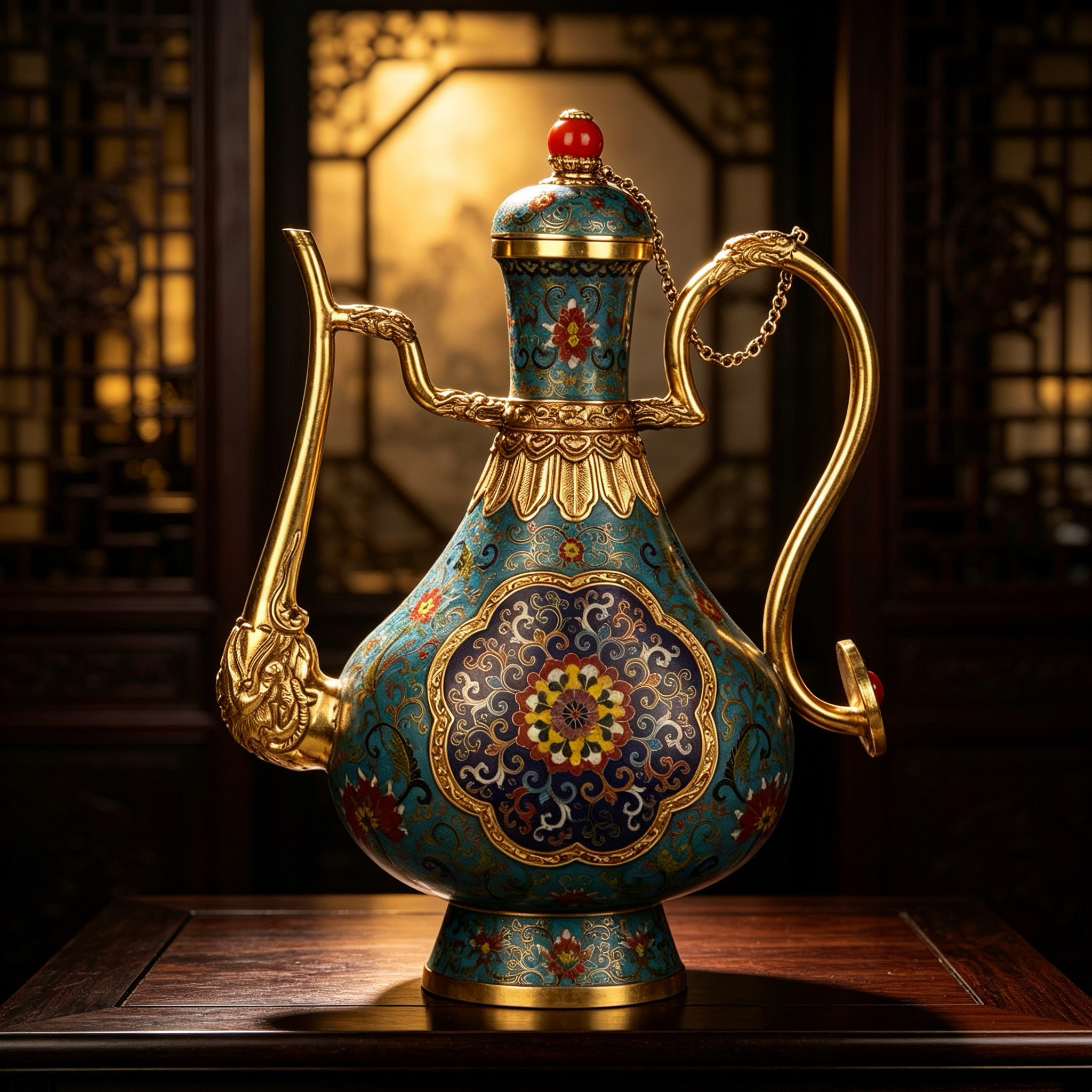 仿清代景泰蓝铜胎掐丝珐琅执壶酒壶  复古工艺艺术品礼品摆件装饰