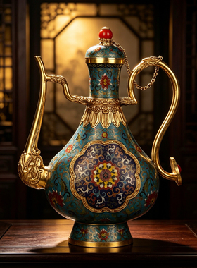 仿清代景泰蓝铜胎掐丝珐琅执壶酒壶  复古工艺艺术品礼品摆件装饰