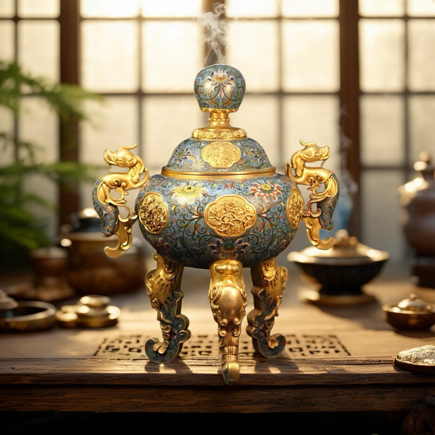 仿清代故宫景泰蓝掐丝珐琅螭耳鼎式香炉复古艺术品大型工艺摆件