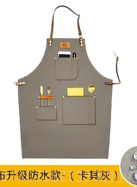 正品防水布黑色真皮仔L帆OGO定制美发咖啡师用厨房烘焙工作家服牛