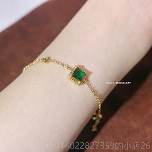正品祖母绿方糖手镯妇女的法黄金母纯银祖母绿方钻石手镯轻豪华国