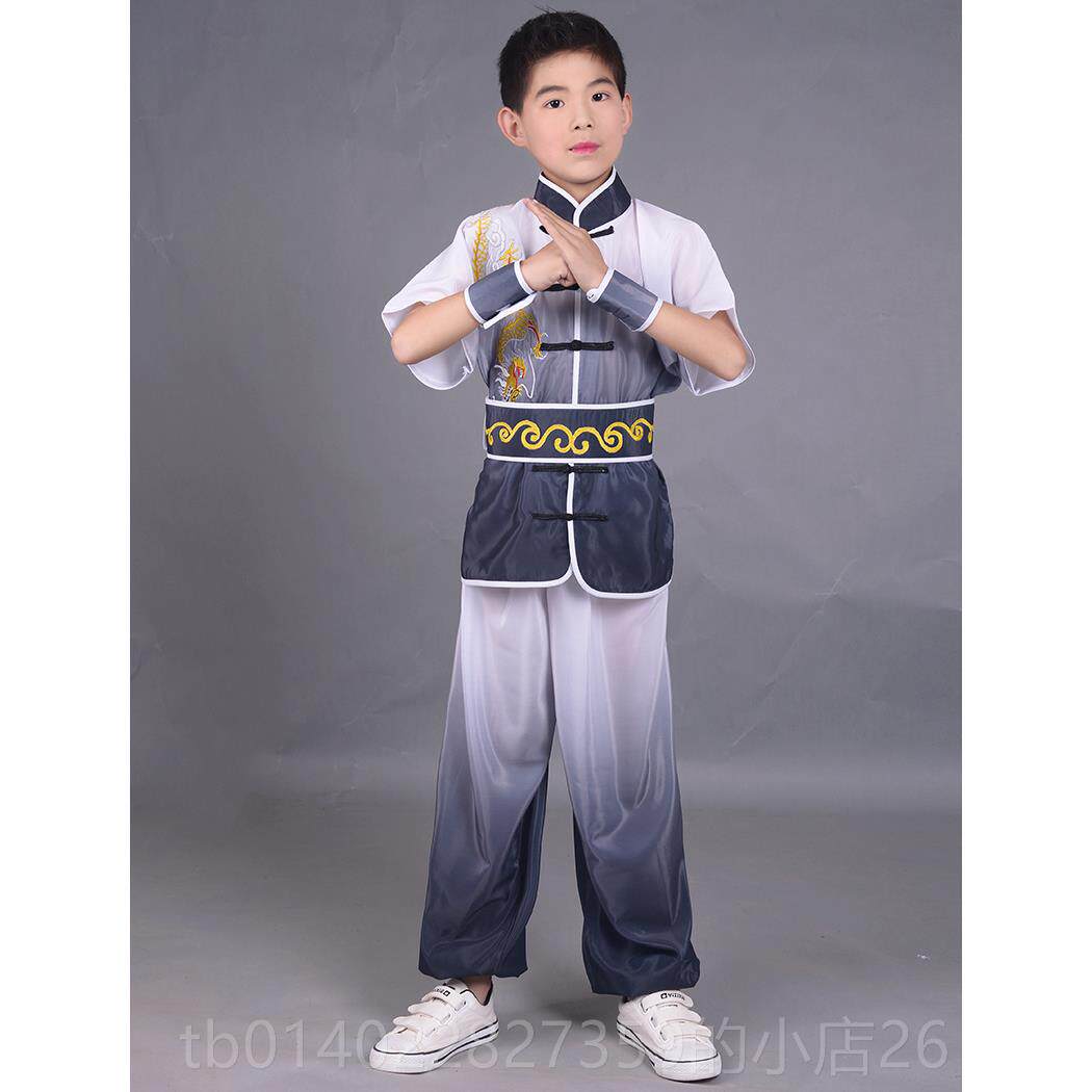 正品新款渐变渡色武术表演儿童男女款过绣龙武刺术比赛服服演出服