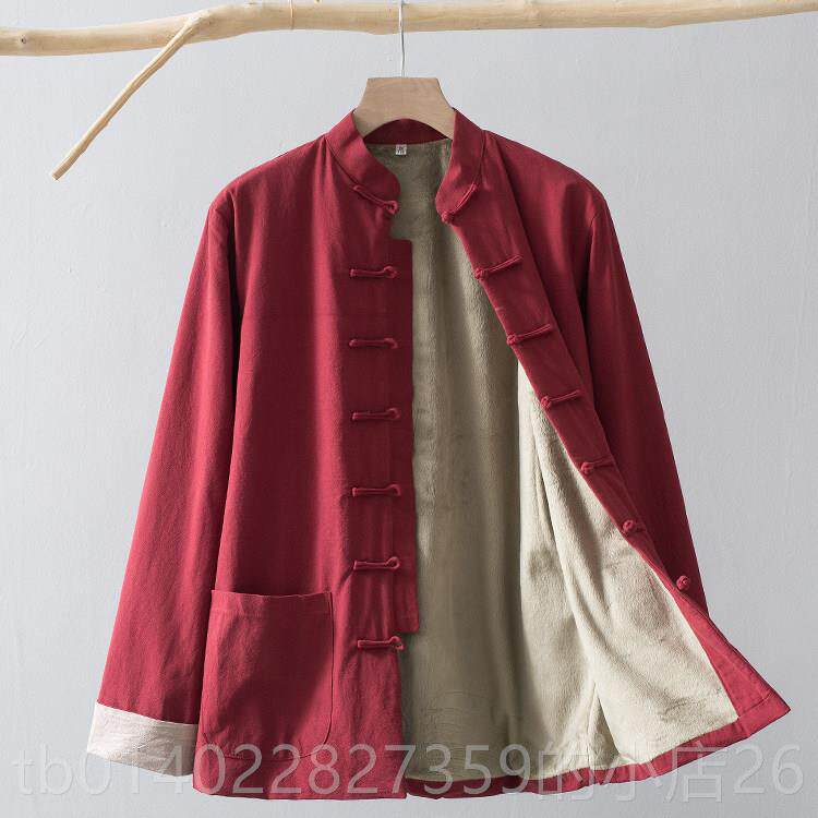 正品中秋季唐装男纯棉加绒长袖薄外套中国风中式服装冬老年款棉衣