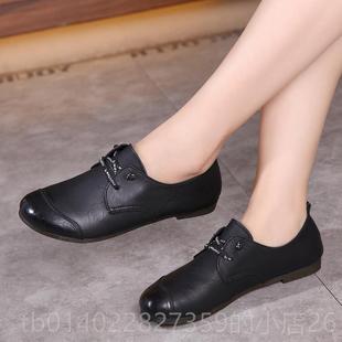 鞋 皮闲中老年妈鞋 子女真2024妈新款 平底单鞋 舒适软底休 春秋季 正品