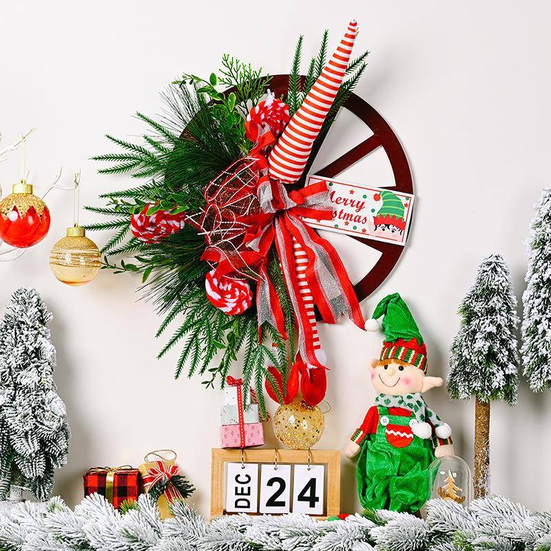 豪贝圣诞节装饰用品圣诞车轮花环创意精灵脚花环挂件圣诞门牌挂饰