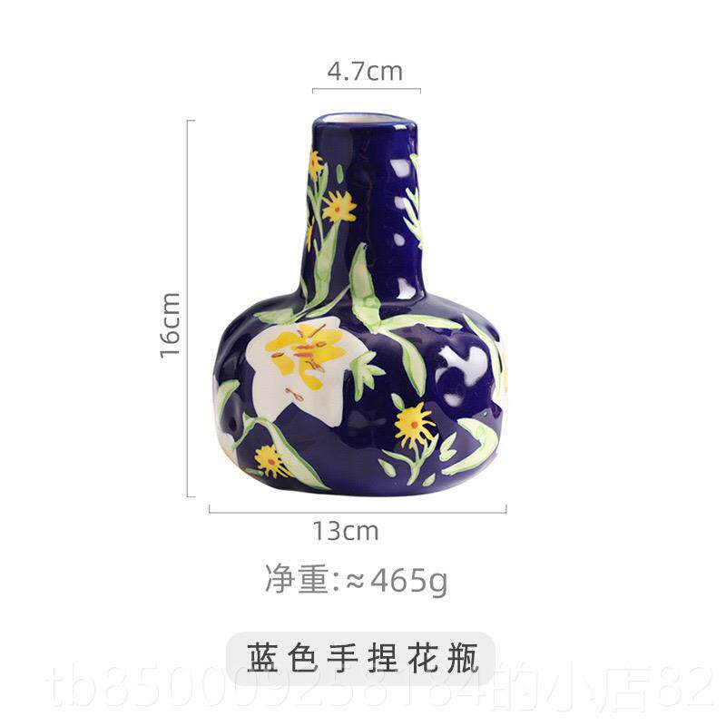 正品外贸手绘陶兰花瓶覆古瓷风客厅房间装饰彷真燕尾插花花瓶家居