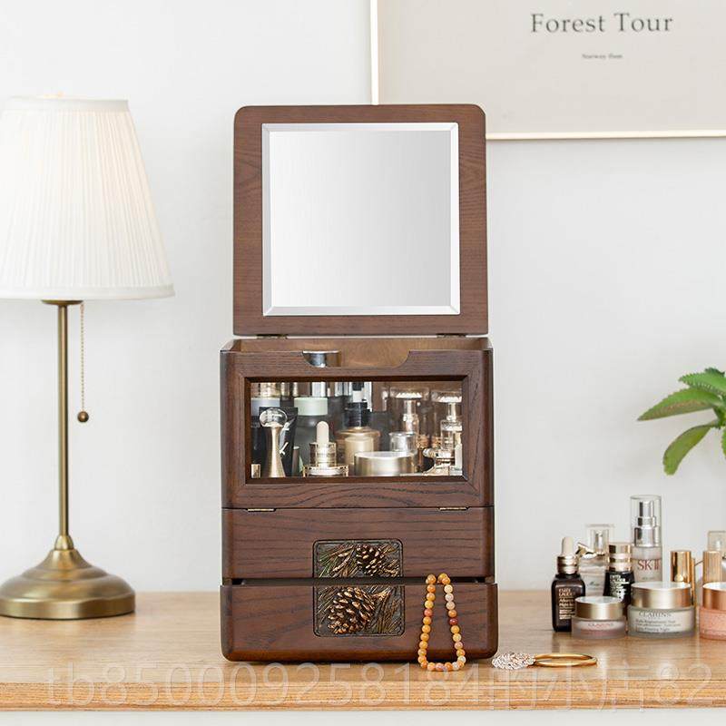 正品收纳盒桌架面尘防置物木制化妆品红神器化妆台口压克力透明首