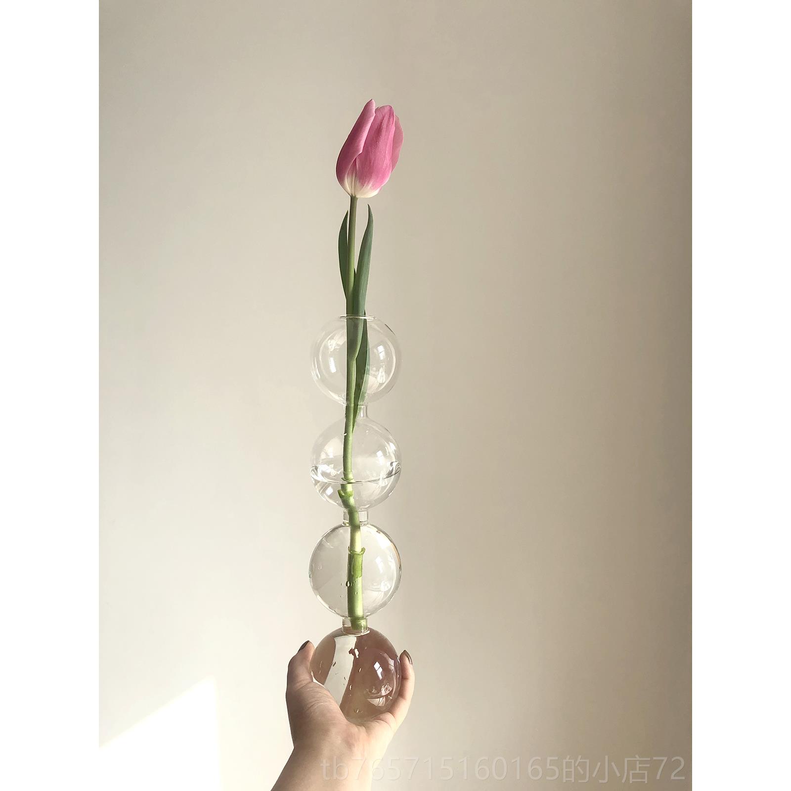 高档花秘密卡车 i馆ns泡泡瓶插咖花瓶透明球球小众玻璃花瓶啡民宿