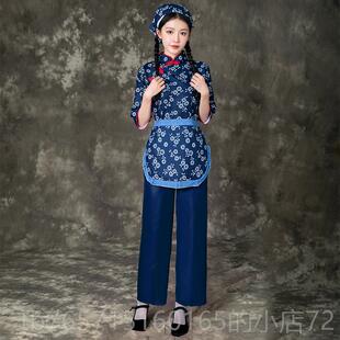 高档花采衣服女村姑阿庆嫂茶舞演出服农怀秧旧乡村歌村服民族舞蹈