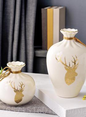 高档欧式家居饰品鹿客厅书房酒柜摆陶套瓷件摆设三件创意小饰品工