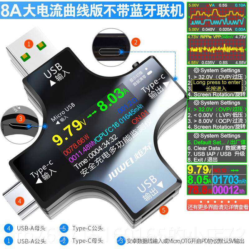 高档炬为usb测仪数显表电子电流压表 充电器Typ电e-c测试仪表检功图片