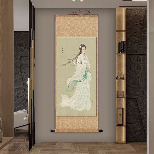 读书仕女仿古卷轴定制丝绸壁画丝绸国画卷轴画学院办公室装饰挂画