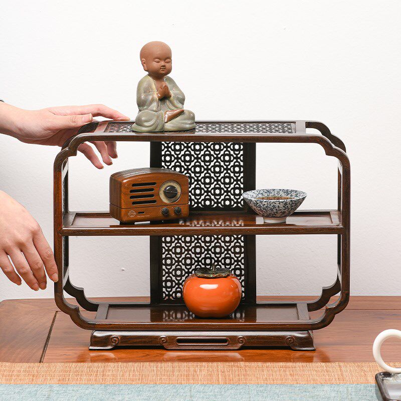 大红酸枝茶边柜小博古架实木中式茶具茶壶架摆件菜棚置物