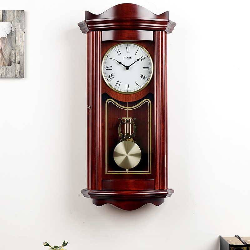 汉时静音挂钟客厅欧式复古实木奏乐大摆钟打铃报时石英钟HP0123-3