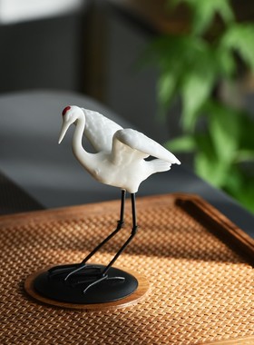 陶瓷仙鹤小摆件白鹤丹顶鹤微景观鱼缸造景装饰品客厅酒柜创意摆设