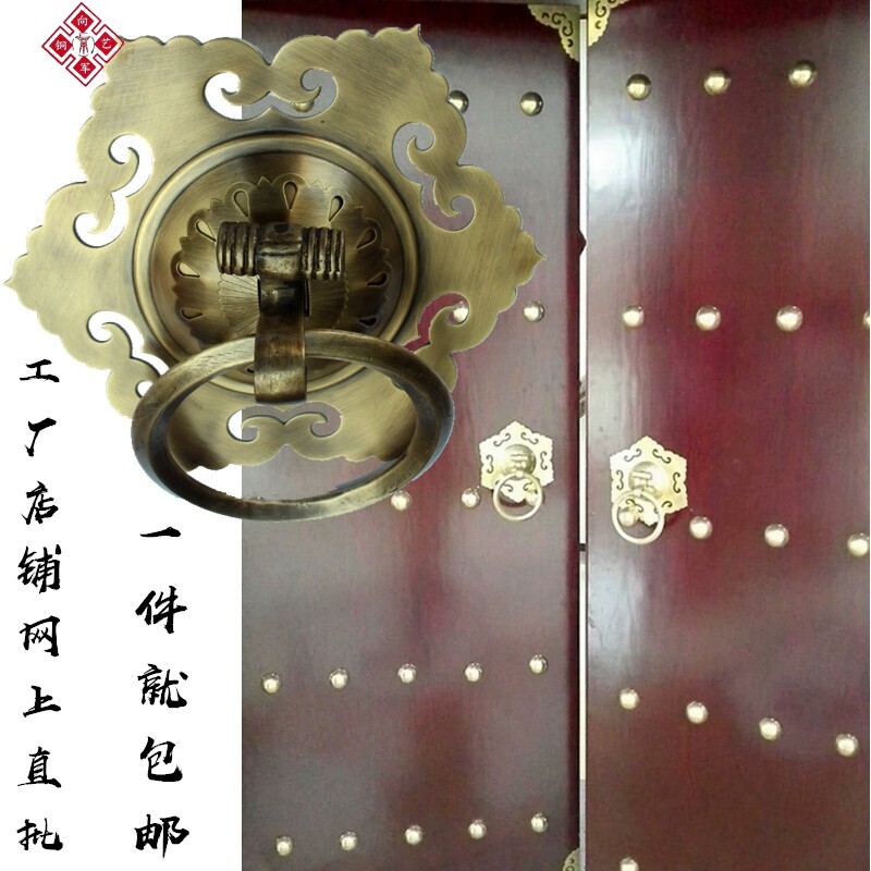兽头门环拉手古铜实木仿古大门拉手门环庭院大门虎头中式仿古把手