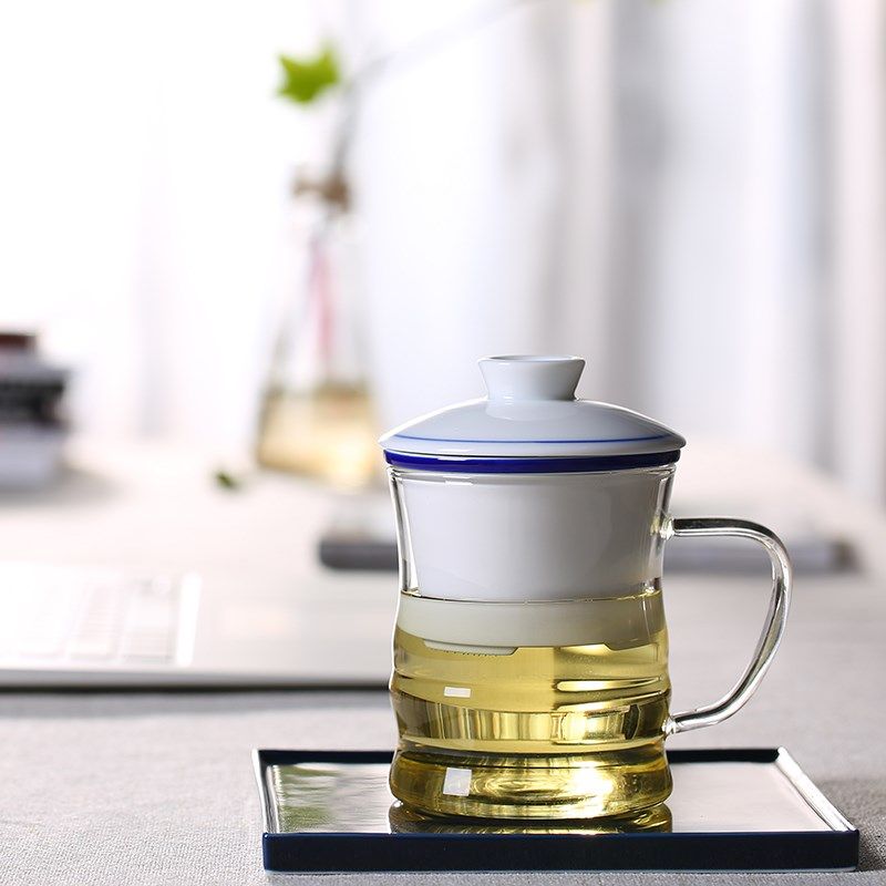 耐热玻璃杯陶瓷内胆过滤茶杯透明办公室水杯泡茶杯大容量三件套杯