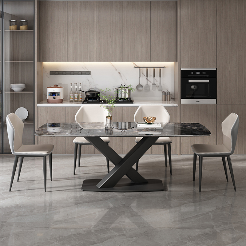 欧朗饭厅高档奢华微晶石餐桌椅 小户型高档岩板家用吃饭桌子