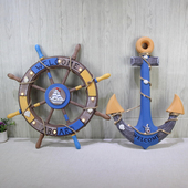 地中海船舵挂件装 墙饰壁挂客厅背景墙饰品 饰舵手船锚挂饰海洋风格