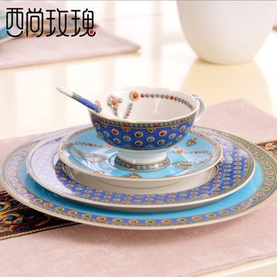 陶瓷釉中彩工艺摆台餐具家用酒店微波炉碗碟餐具咖啡杯套装带勺子